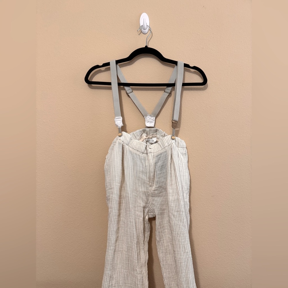 H&M Boys trousers new with suspenders cream earthy aesthetic beige tone H&M